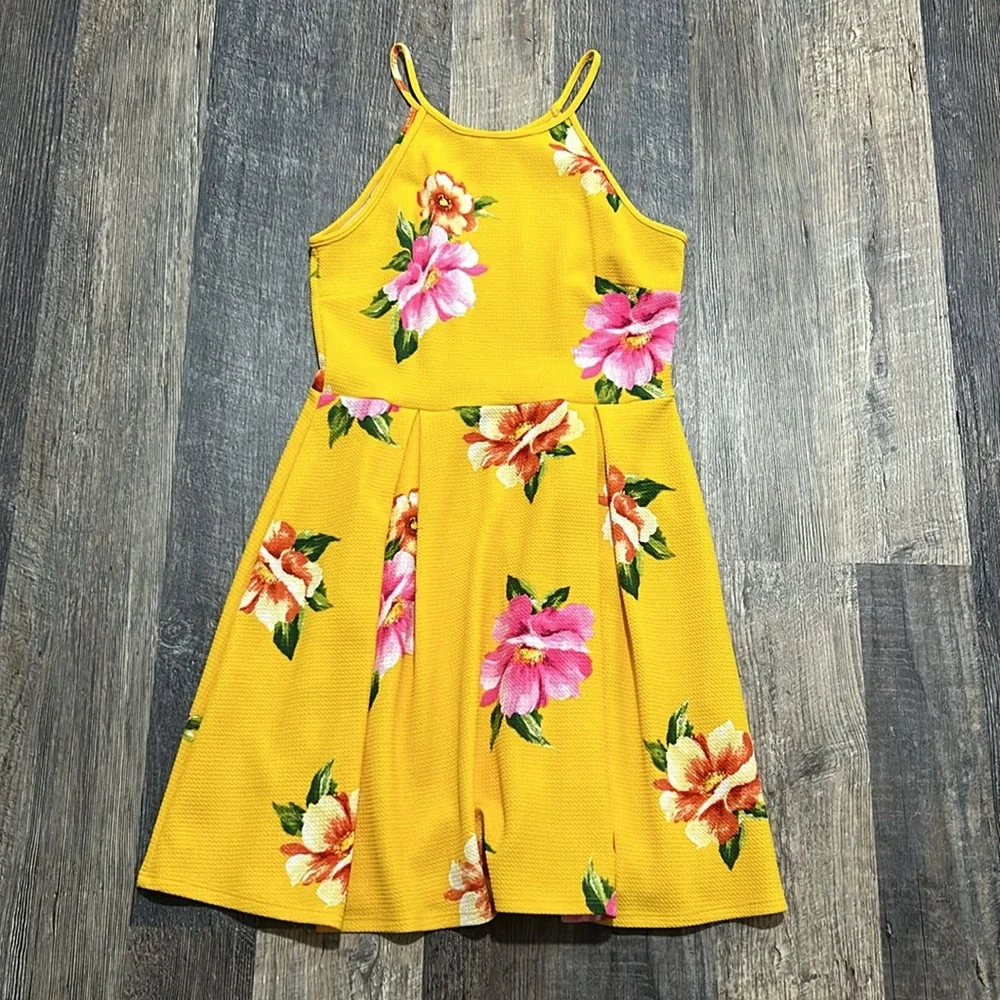 Soprano Yellow Floral Fit & Flare Skater Halter Dress Summer Spring Medium - Picture 1 of 7